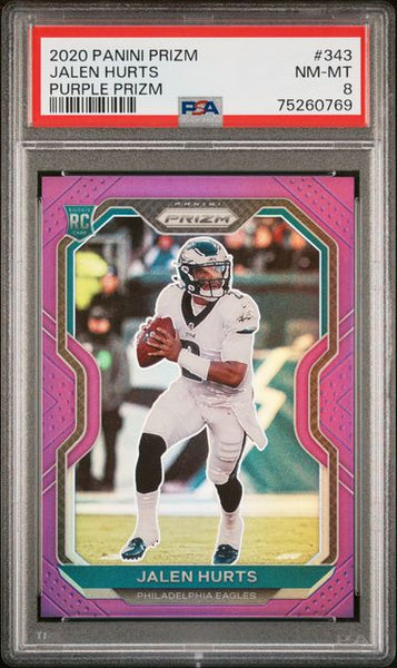 2020 Panini Prizm Rookie RC #343 Purple Prizm /125 PSA 8 Jalen Hurts