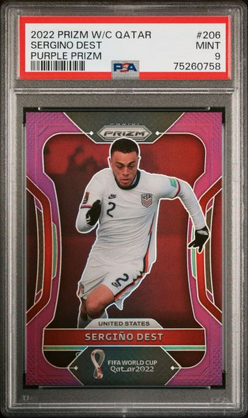 2022 WORLD CUP QATAR SOCCER CARDS #206 SERGINO DEST PURPLE PRIZM PSA 9