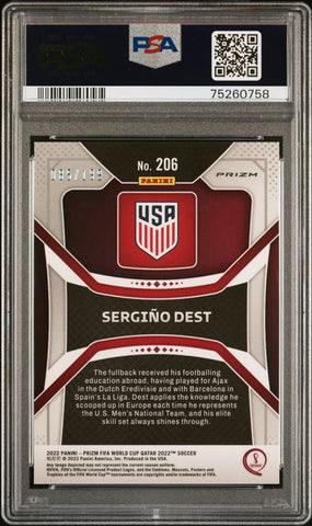 2022 WORLD CUP QATAR SOCCER CARDS #206 SERGINO DEST PURPLE PRIZM PSA 9