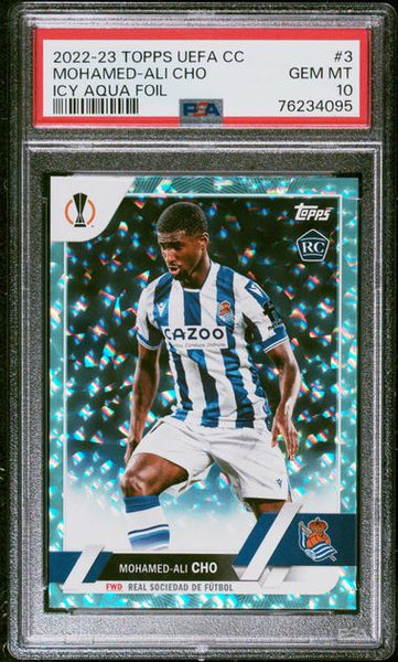 2022 TOPPS UEFA CLUB COMPETITIONS MOHAMED-ALI CHO ICY AQUA FOIL 358/399 #3 PSA 10