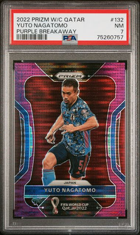 2022 WORLD CUP QATAR SOCCER CARDS #132 YUTO NAGATOMO PURPLE BREAKAWAY PSA 7