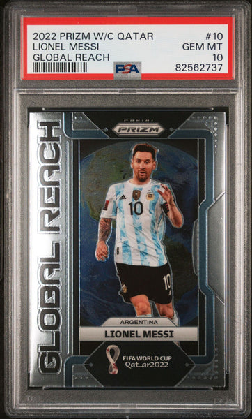 2022 Panini Prizm World Cup Lionel Messi Global Reach #10 PSA 10 Argentina