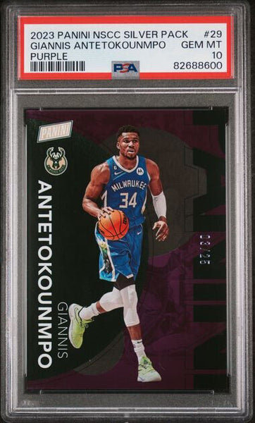 2023 Panini National Silver Packs #29 Giannis Antetokounmpo PURPLE #/25 PSA 10