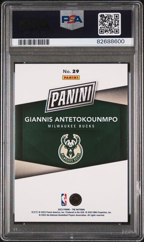 2023 Panini National Silver Packs #29 Giannis Antetokounmpo PURPLE #/25 PSA 10