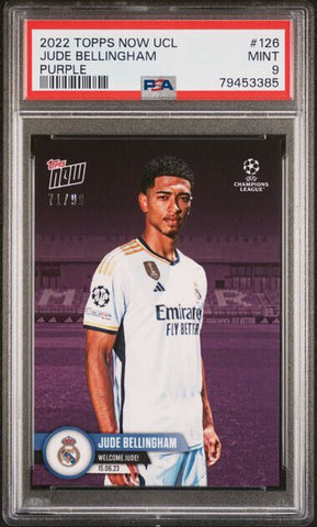 2023 Topps NOW UCL Jude Bellingham Real Madrid WELCOME JUDE #/99 PURPLE PSA 9