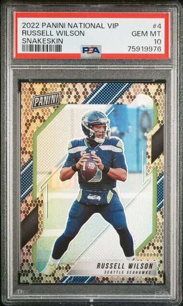 2022 Panini National VIP Gold Russell Wilson Snakeskin Prizm SSP PSA 10 - POP 1