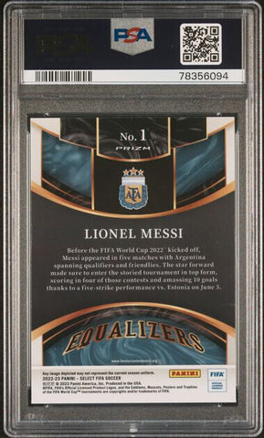 2022-23 Panini Select Fifa Soccer Equalizers #1 Lionel Messi Argentina PSA 10