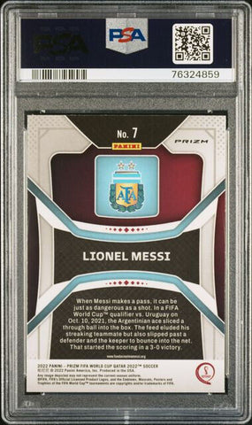 2022 Panini Prizm FIFA World Cup Qatar Lionel Messi #7 Silver Prizm PSA 9 Mint