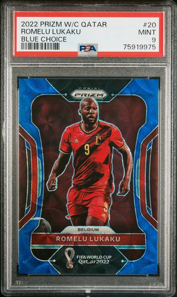 2022 PANINI PRIZM WORLD CUP QATAR ROMELU LUKAKU BLUE CHOICE 50/135 #20 PSA 9