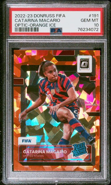 2022 PANINI DONRUSS FIFA CATARINA MACARIO OPTIC-ORANGE ICE #191 PSA 10